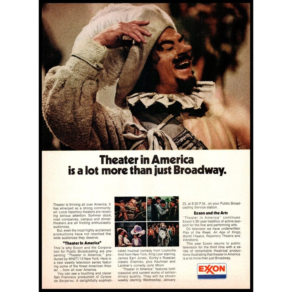 1974 Exxon Oil Company Vintage Print Ad Theater in America Wall Art Photo
